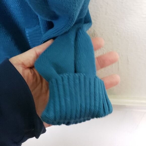 Women's Blue Knitted Cotton Long Tunic Zip Up Cold Weather Jacket Size XL - Picture 5 of 10